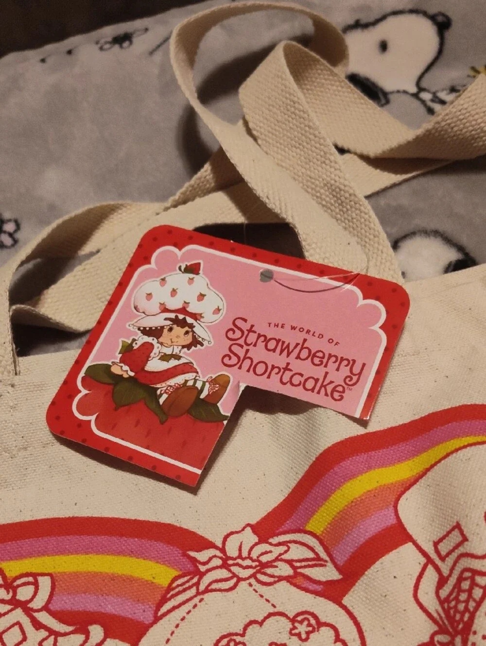 Strawberry Shortcake  Canvas Tote Bag - Cream with Pink & Rainbow